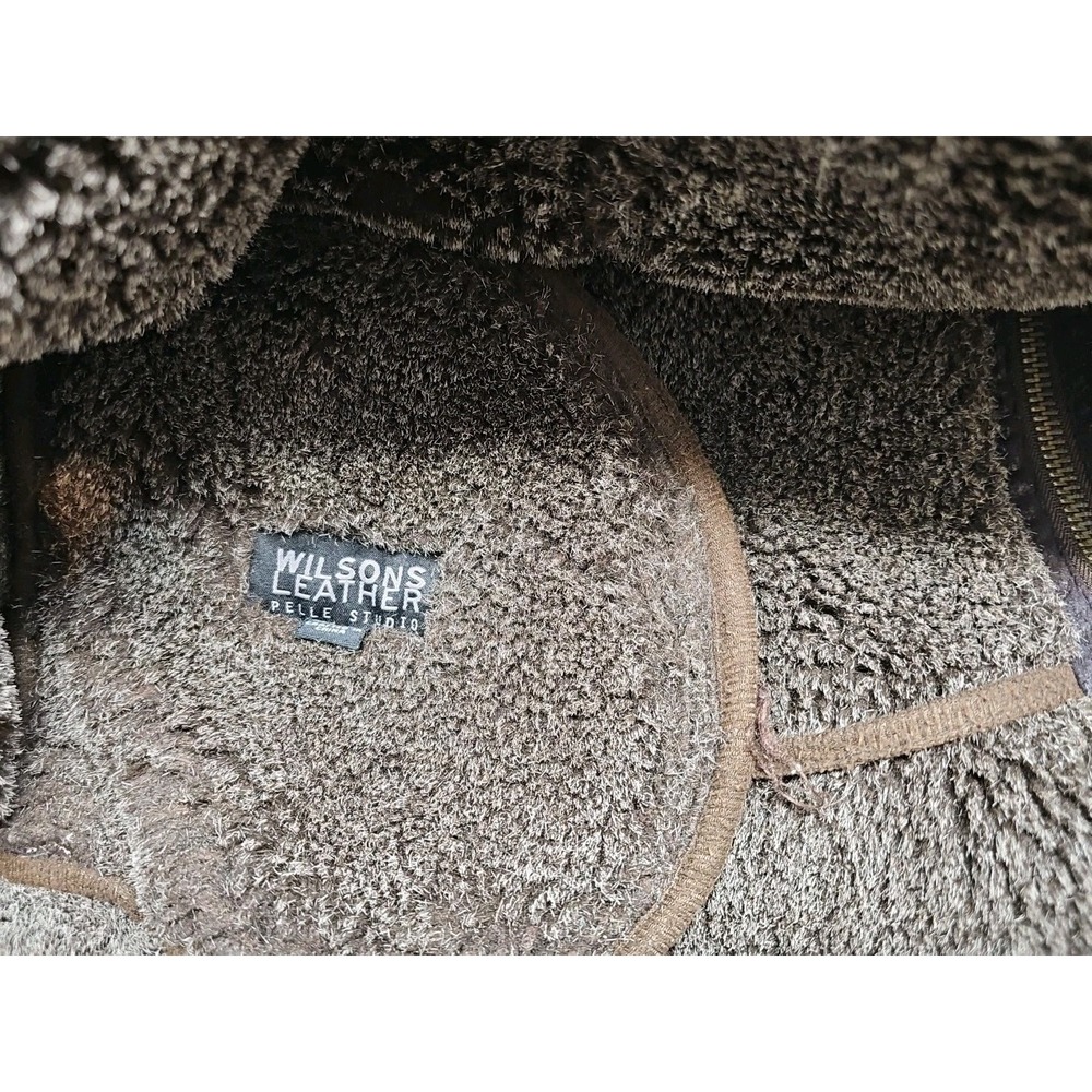 Wilsons Leather Pelle Studio Shearling Bomber Jacket Brown Faux Fur Lined 2XL - Picture 9 of 9
